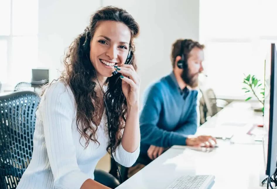 Smiling call center representative
