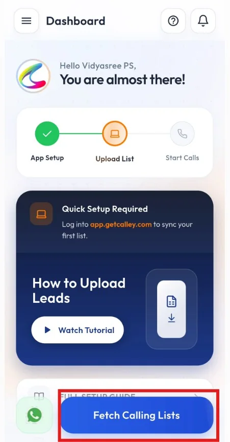 Calley Android app autodialing step 1