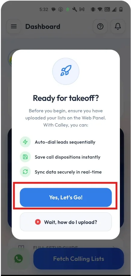 Calley Android app autodialing step 2