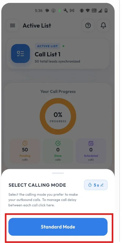 Calley Android app autodialing step 5