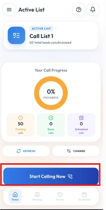 Calley Android app autodialing step 4