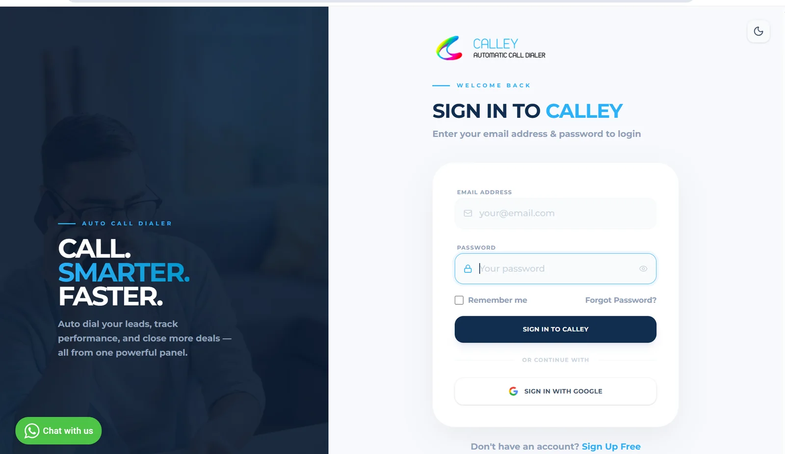 Google Calendar sync with Calley, step 1: Login to Web panel