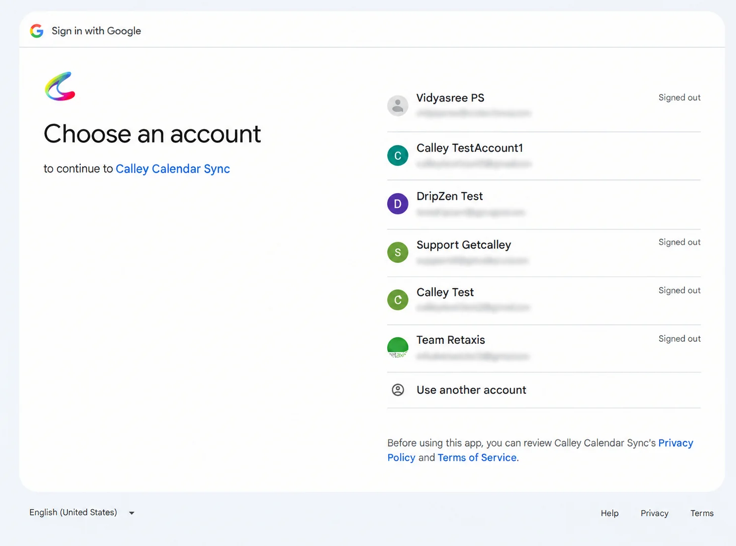 Google Calendar sync with Calley, step 7: Select the Google Account you want to Connect