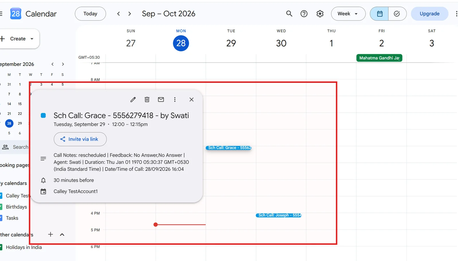 Google Calendar sync with Calley, step 10: For each 30min time interval, Events are pushed to Google Calendar from Calley