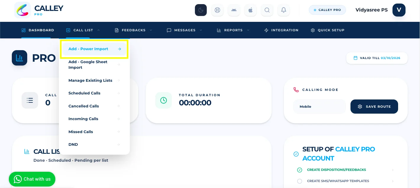Calley web panel setup step 2: Once you log in to the panel you are taken to the Dashboard