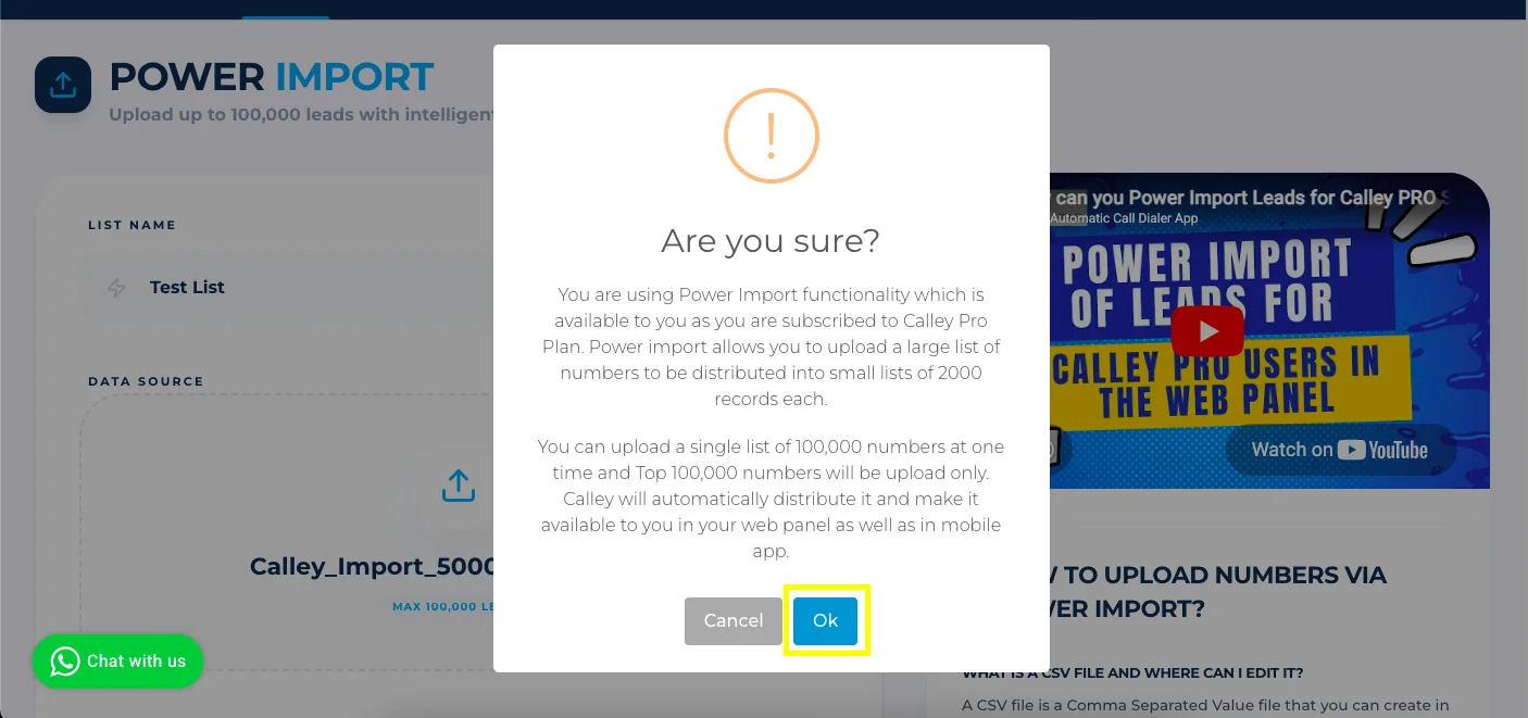 Calley web panel setup step 4: Calley asks you to confirm