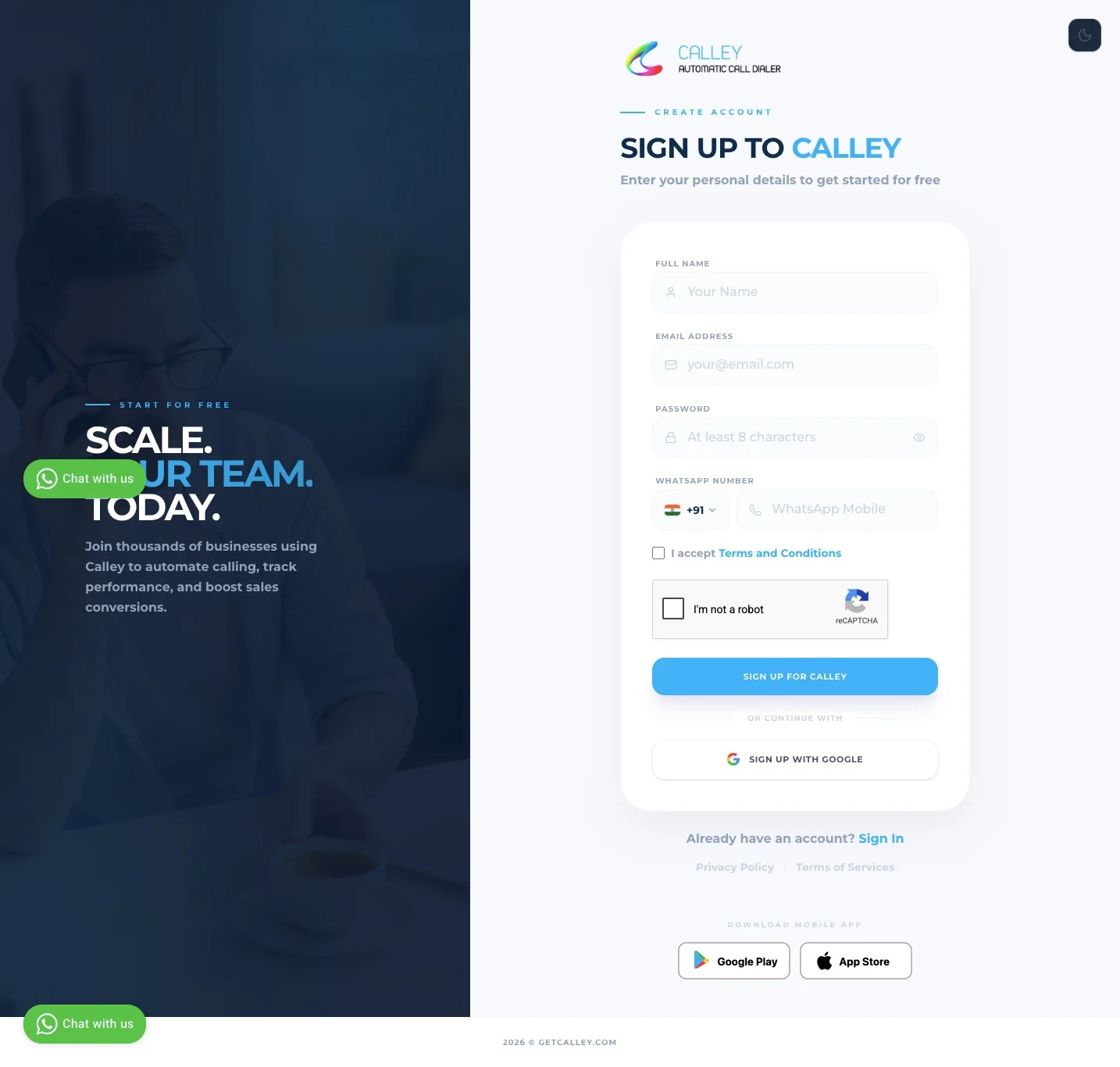 Signup for an account on Calley AutoDailer