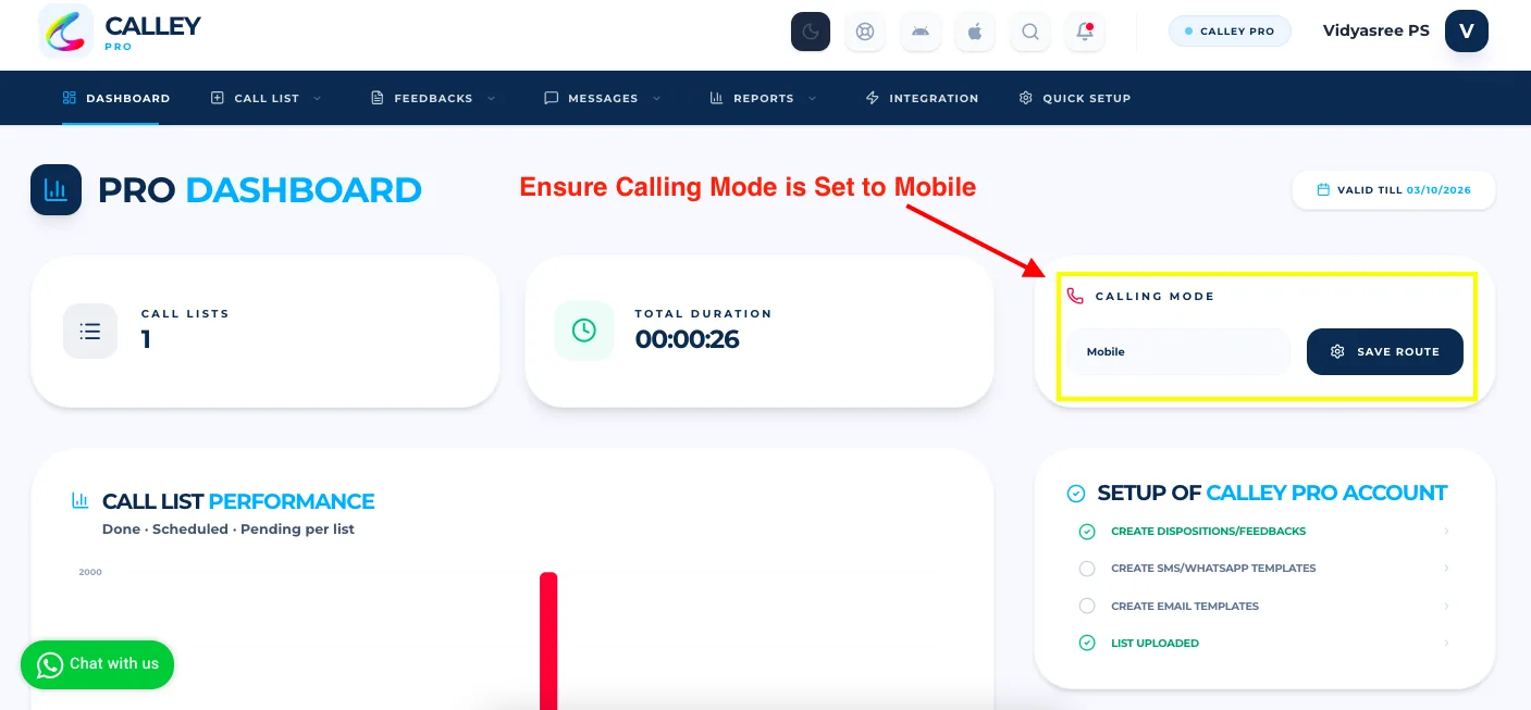 Ensure Connection between Mobile App and Web Panel for PC Dialing