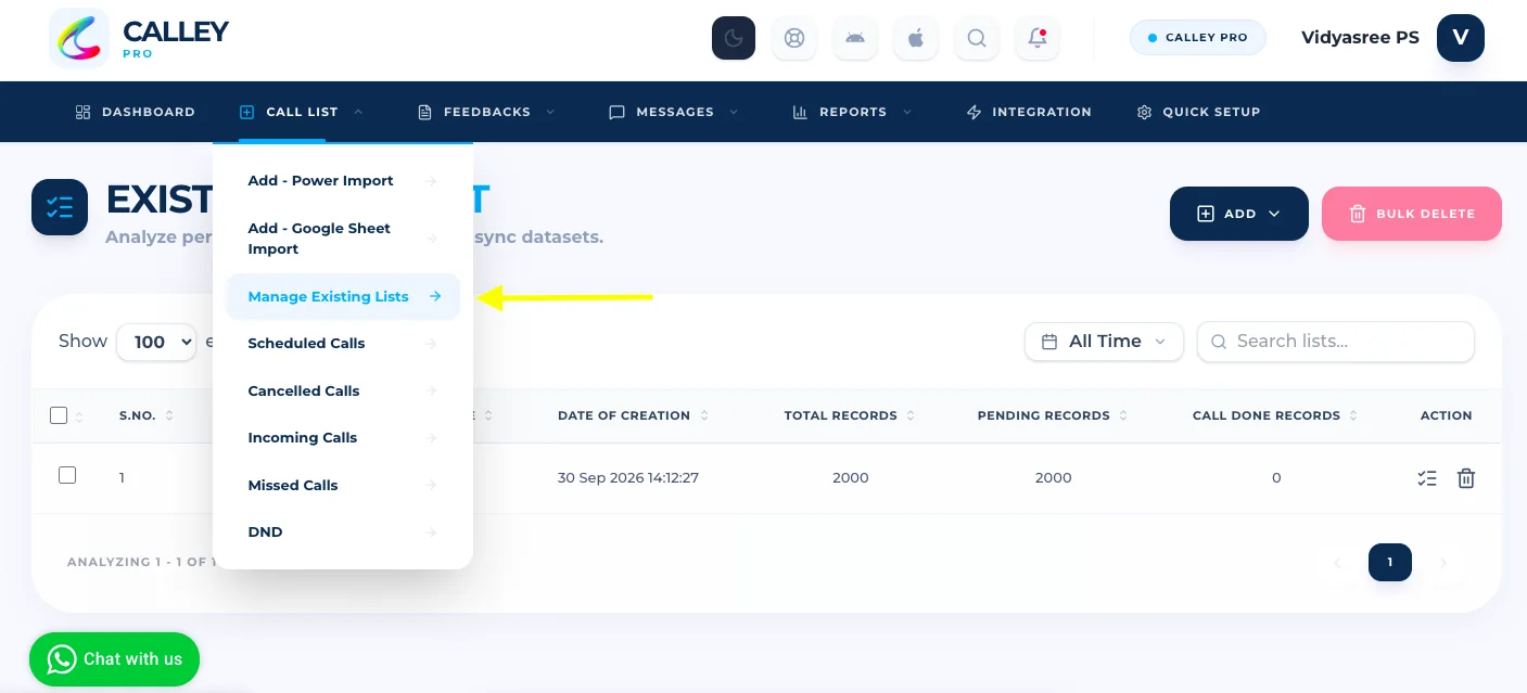 manage calling list voip