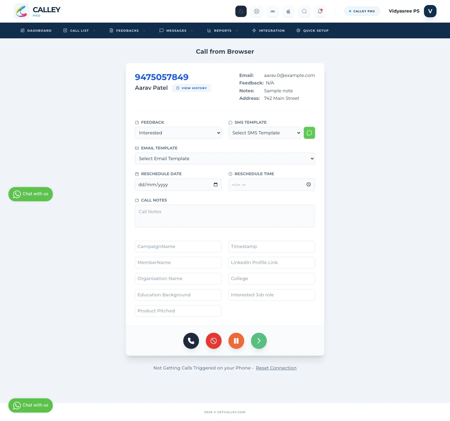 Call being made from PC via connected mobile app