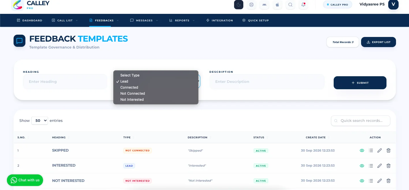 Create new feedbacks or dispositions
