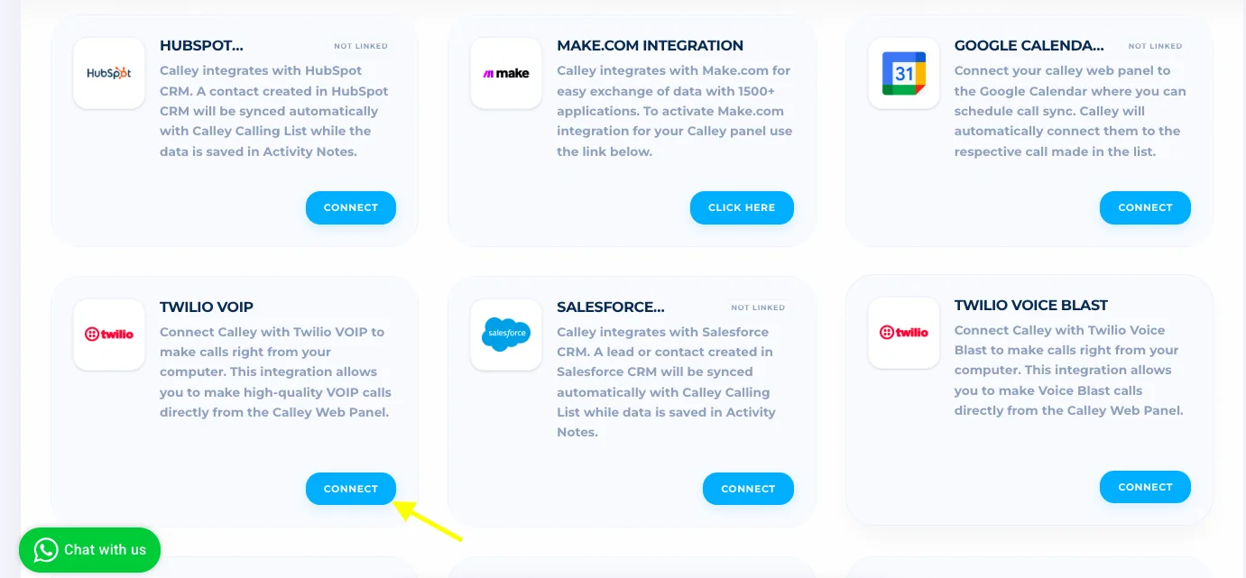 Enable Twilio VOIP integration with Calley