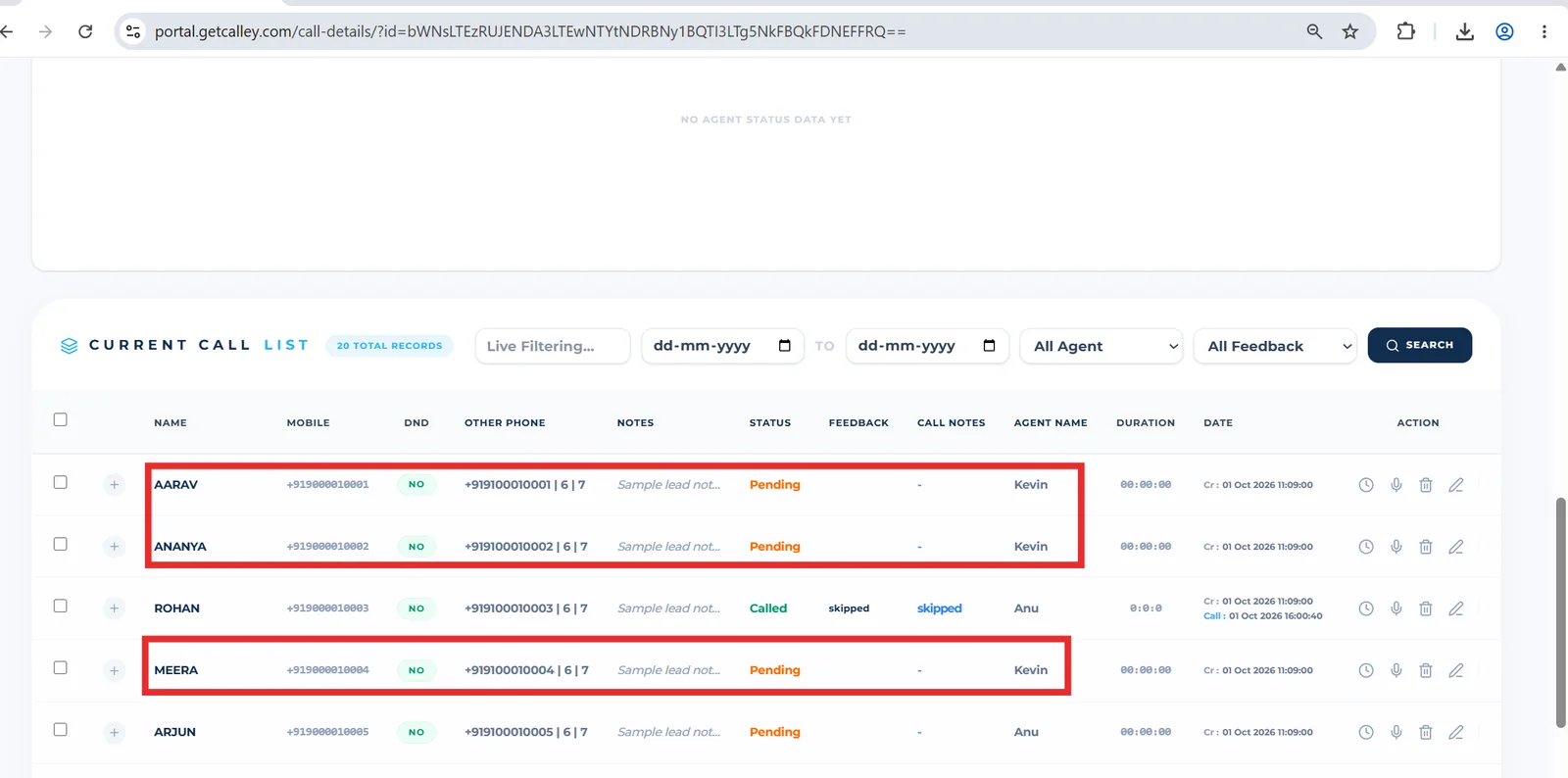 Leads rechurned in the same list and assigned to a different agent