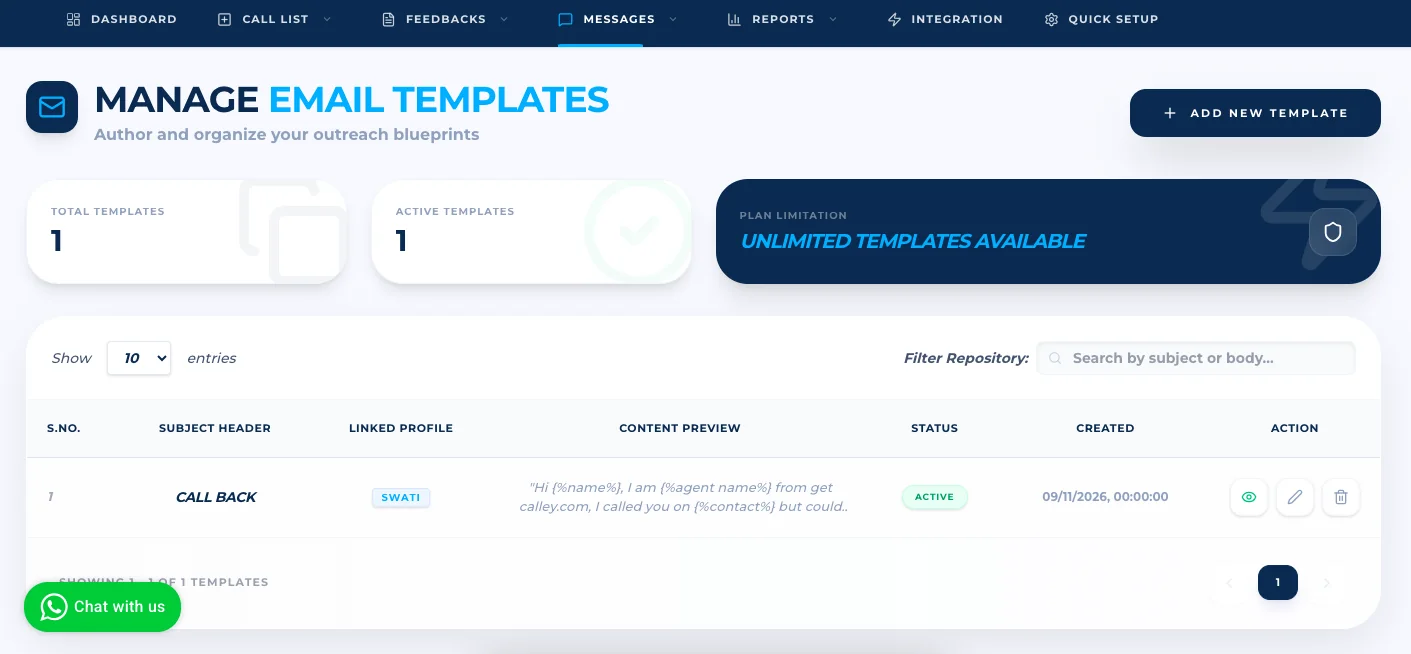 Email template created and listed in Manage Email Templates