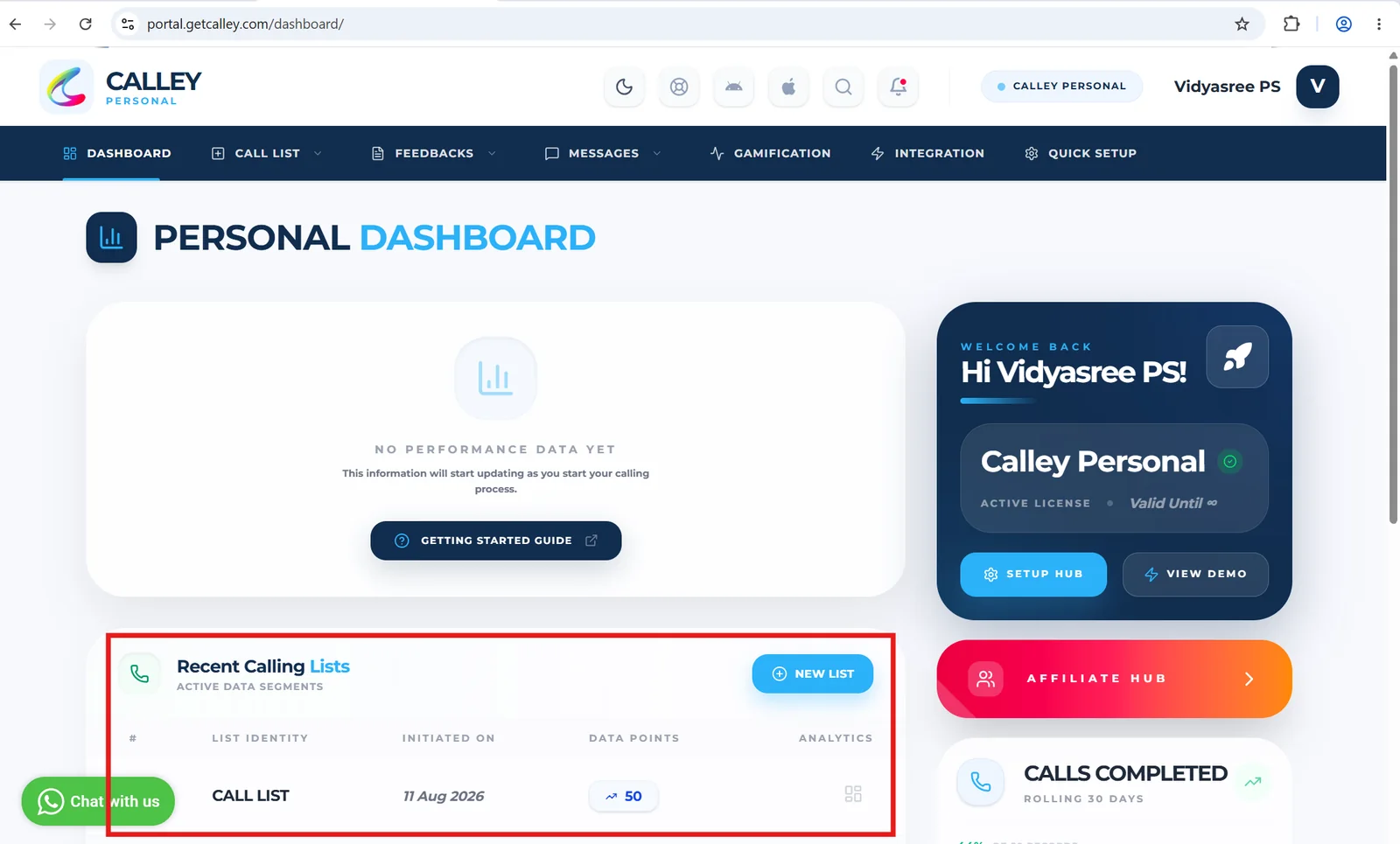Autodial with Calley and TextNow: Step 2 - Once you login you bought to Dashboard. Load a list you want to call.