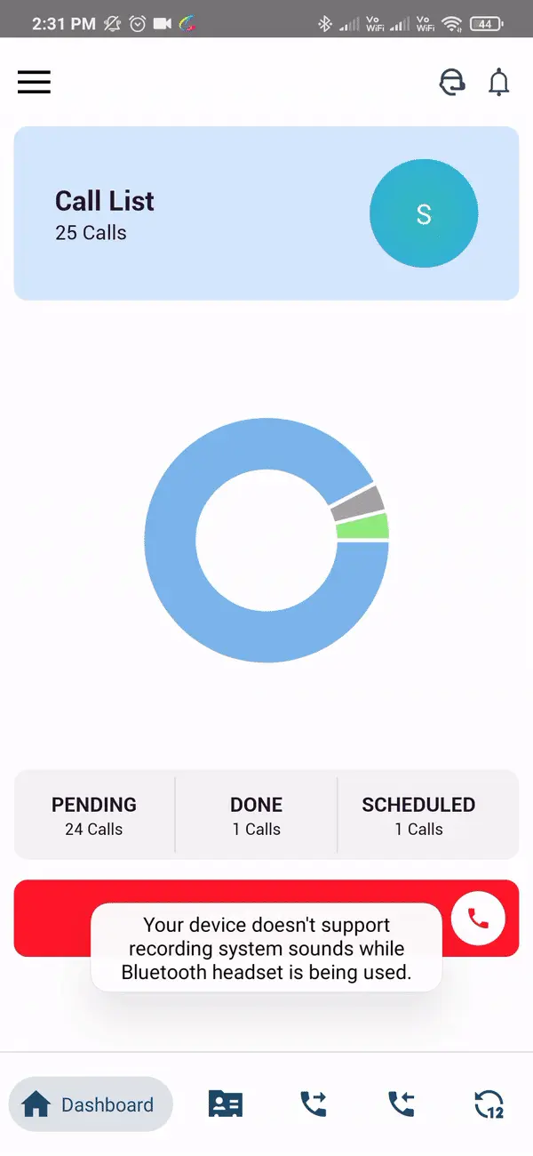 Step 6 - Call triggered on the Mobile Phone
