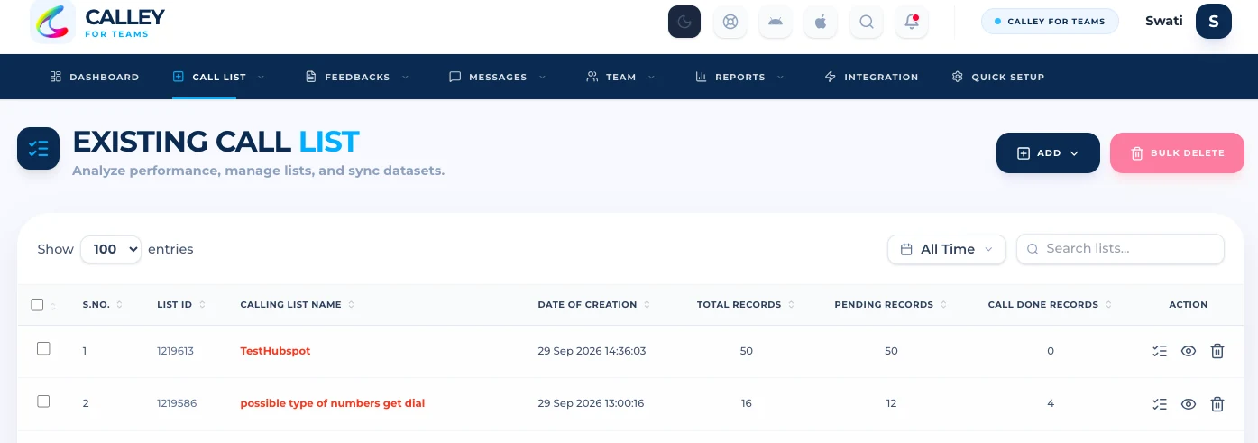 As the data imported from HubSpot to Calley, the total records show up in your calling list.