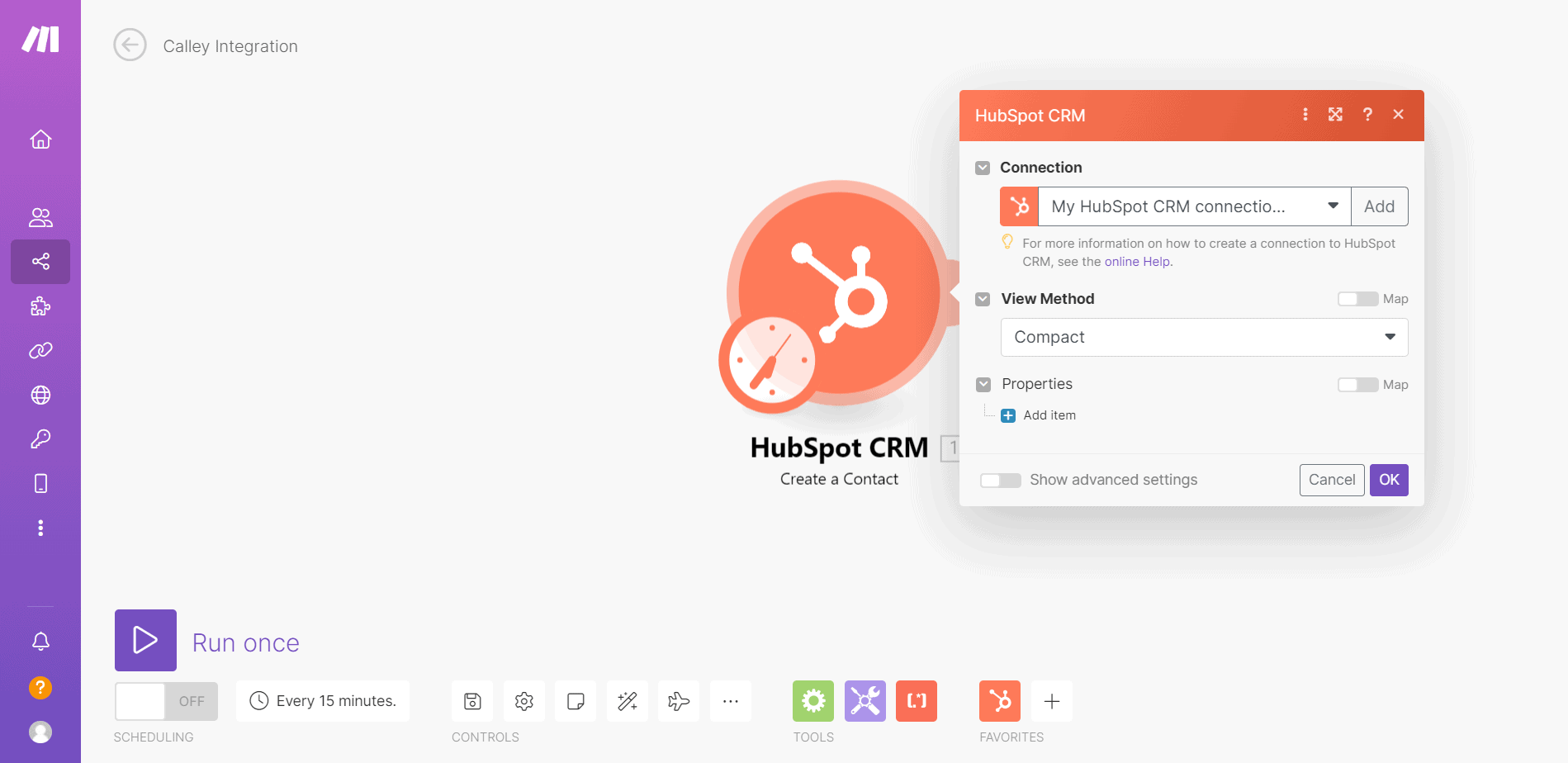 Select the HubSpot as a trigger and select the create contact.