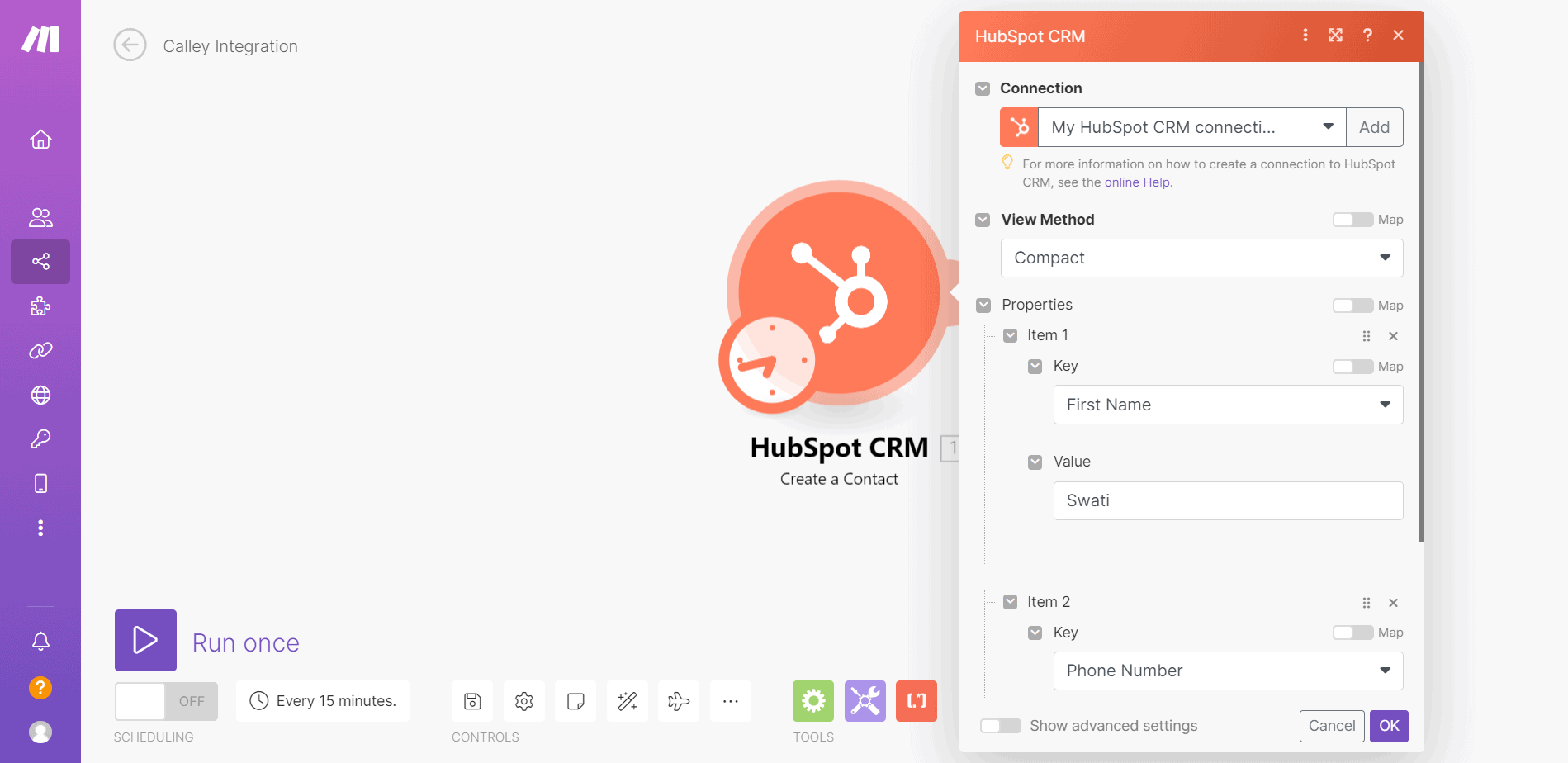 Create a contact by adding Key values for each item and click on ok