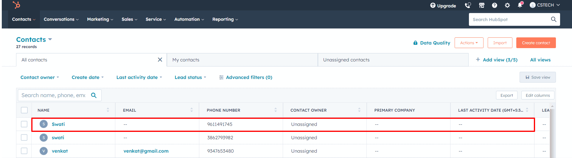 Once the scenario run successfully, check the contact is created or not on HubSpot Panel.