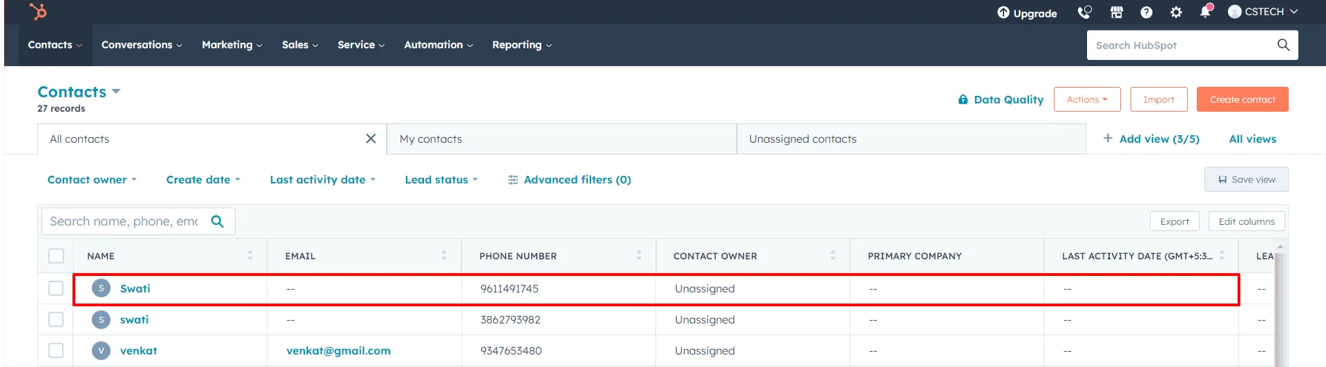 Once the scenario run successfully, check the contact is created or not on HubSpot Panel.