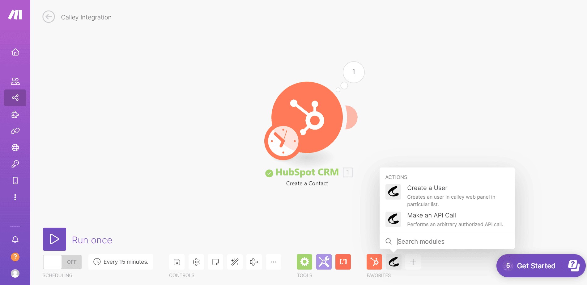 Now on make.com select the action as Calley and select Create a User.
