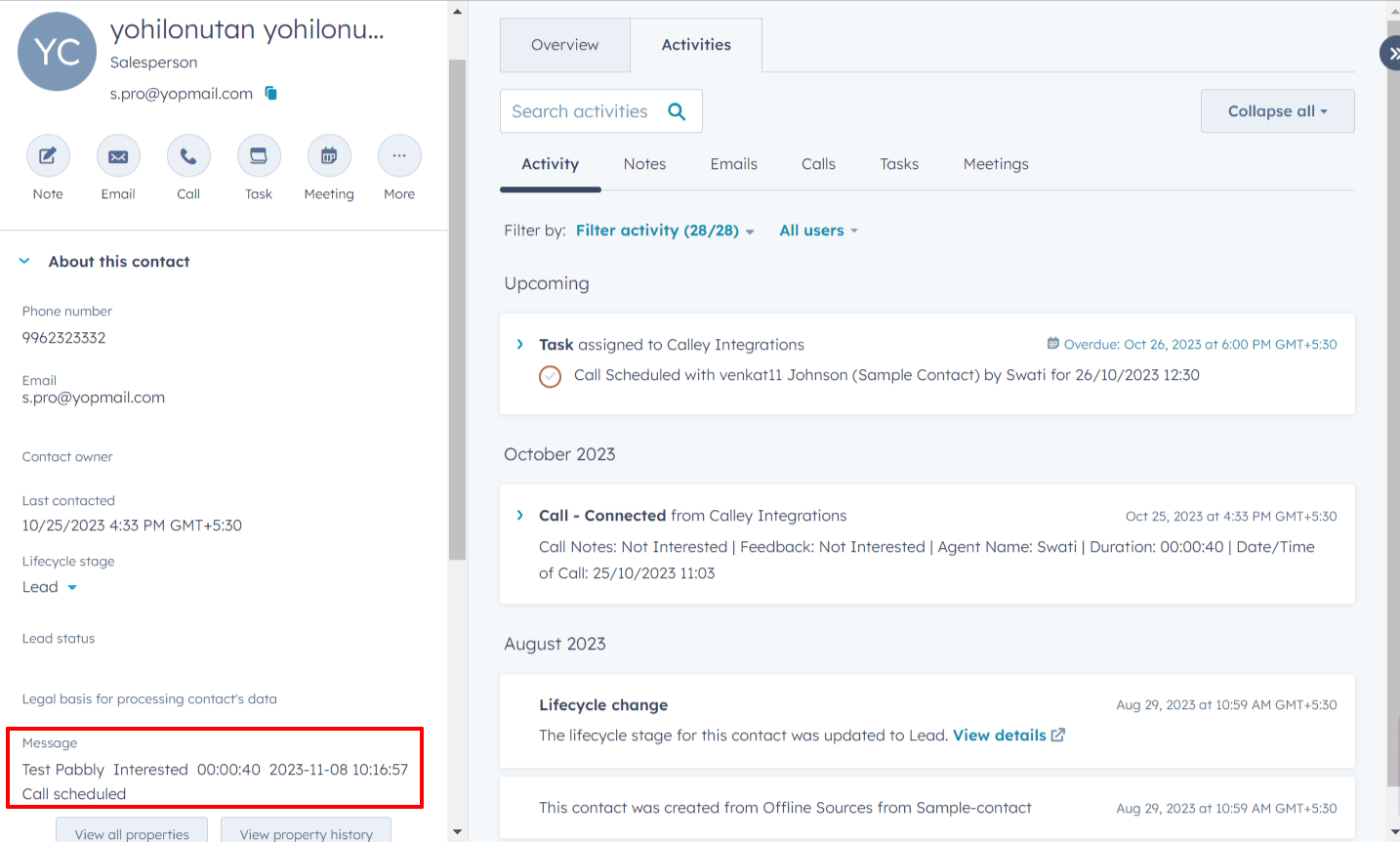 As HubSpot is connected to pabbly, now map the response received from calley with the hubspot fields and click on save and send test request.