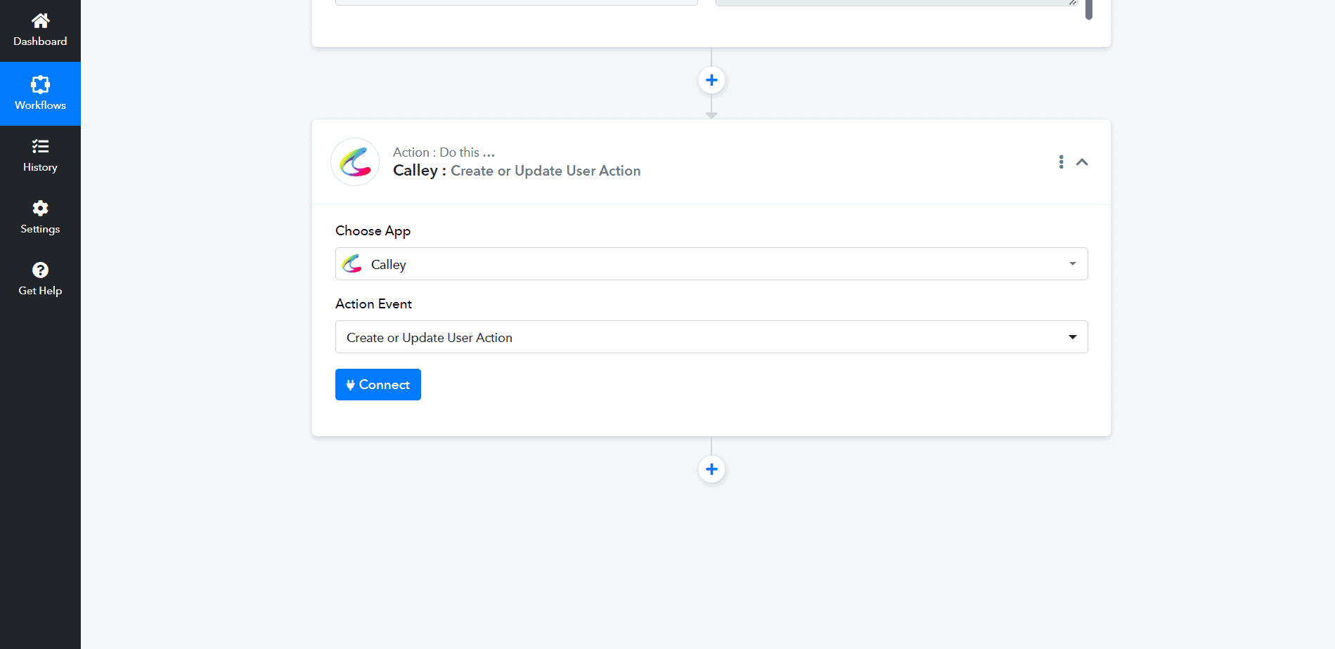 Select action event as Create or Update User Action. Click on Connect.