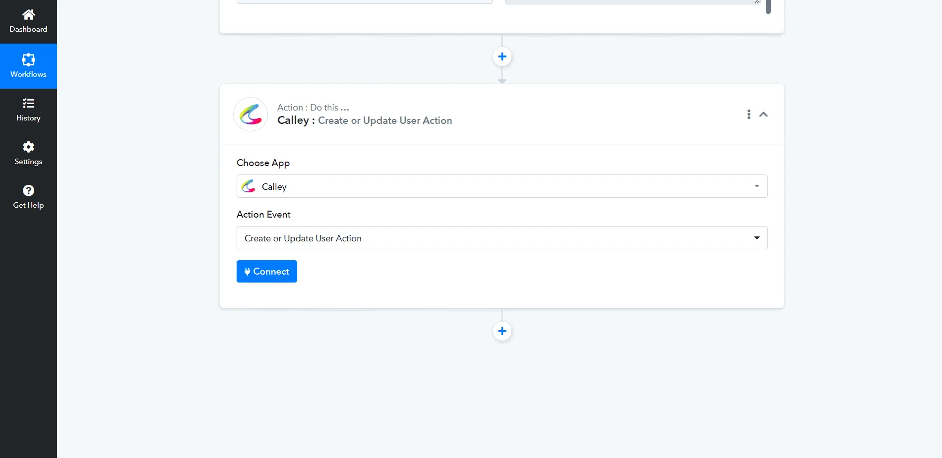 Select action event as Create or Update User Action. Click on Connect.