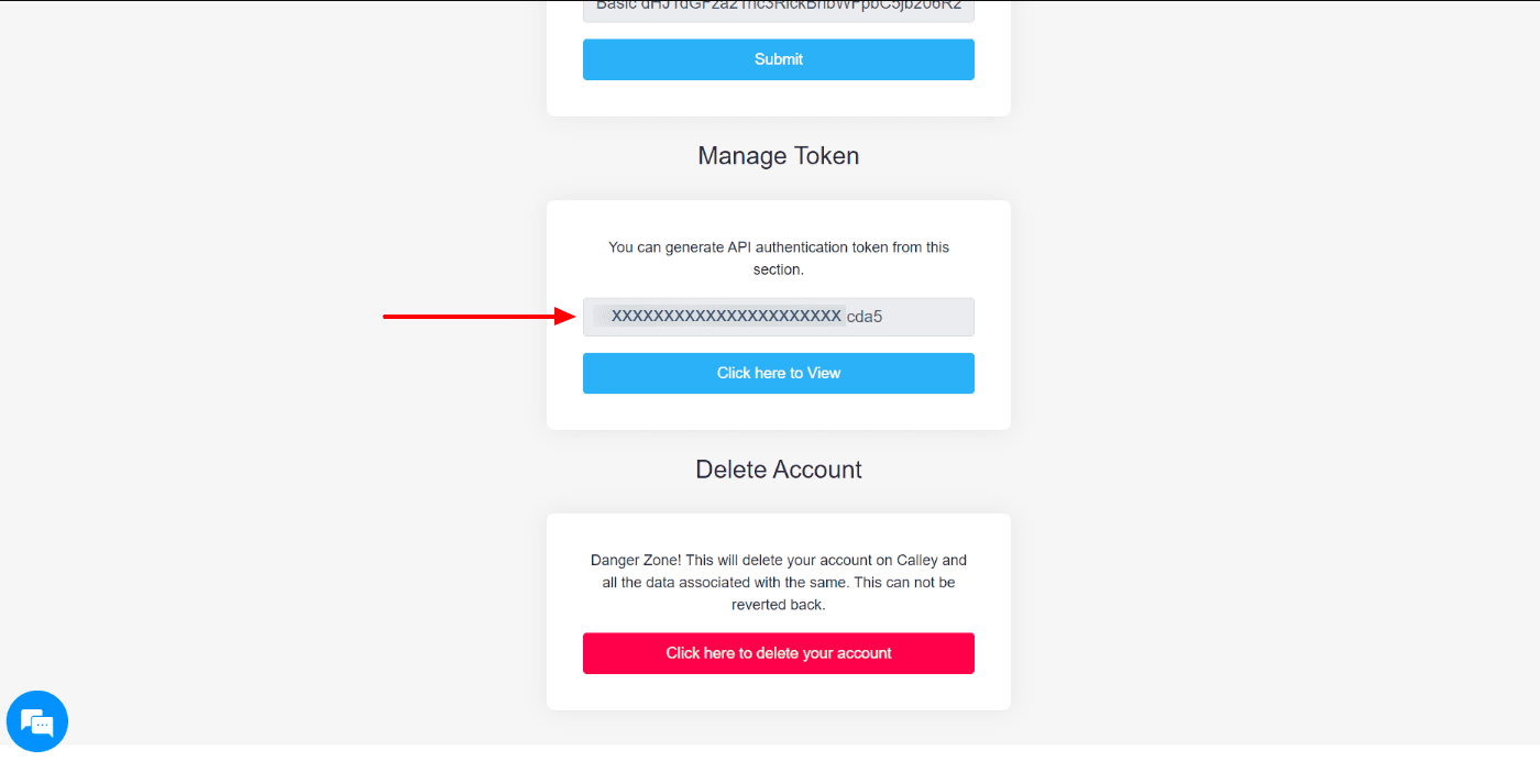 Now to connect Pabbly to Calley you need a Auth Token. Login to Calley Webpanel, go to Profile there a Manage Token option. Generate a Token and copy it.