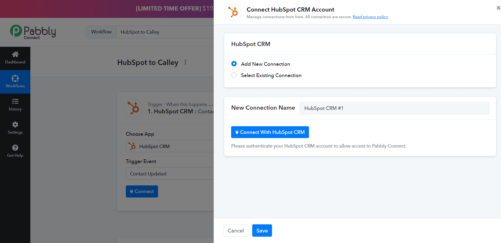 Select Add new Connection, add connection name and click on Connect.