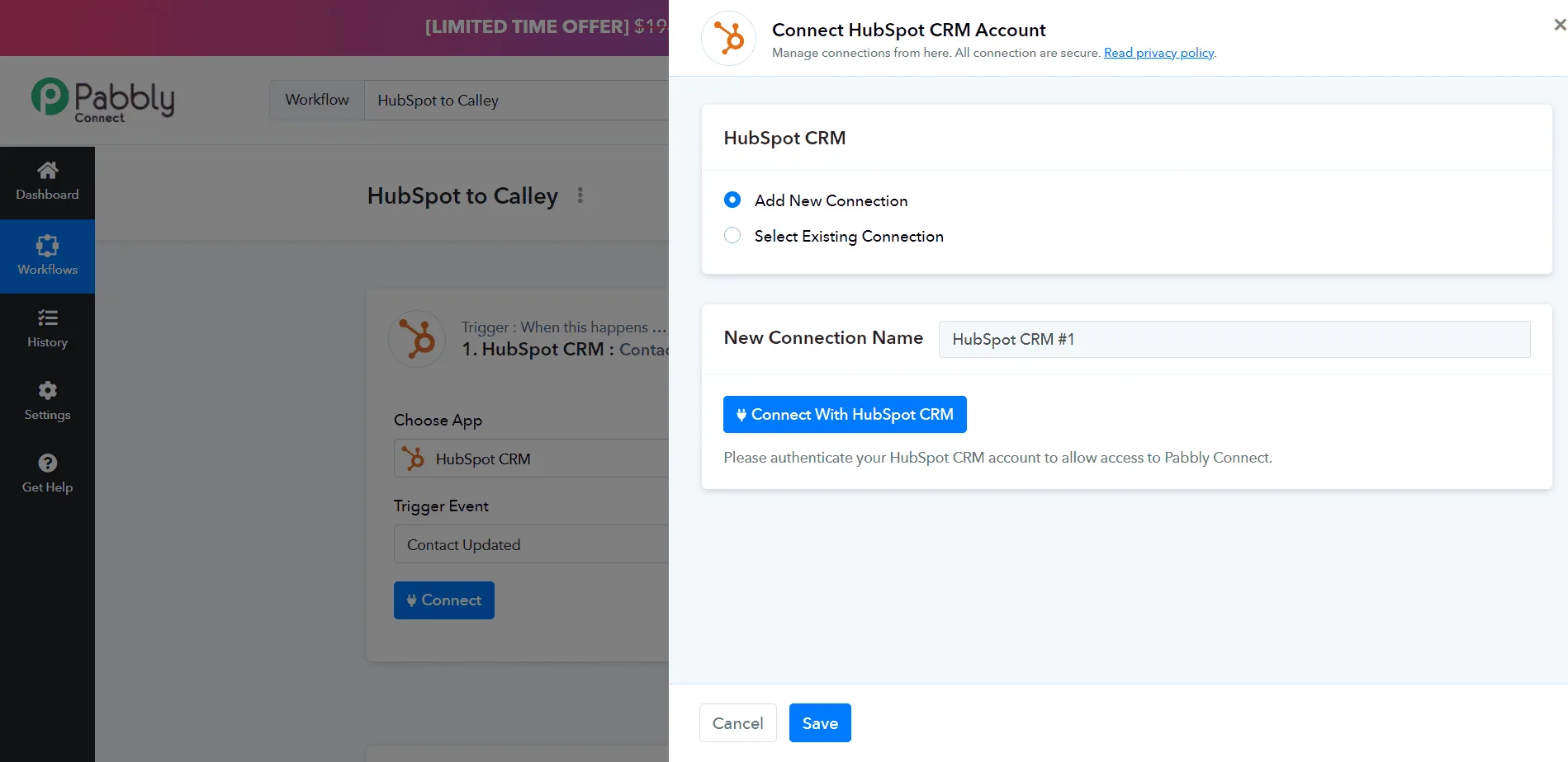 Select Add new Connection, add connection name and click on Connect.