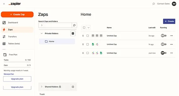 Upon logging into your Zapier account, go to the Zap Editor or select Create a Zap.