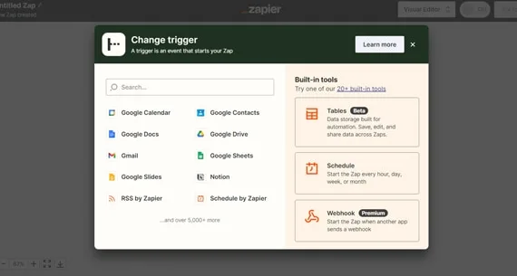 Choose the any CRM like Google sheet, HubSpot, Kommo or Zoho typing in the Trigger App search box.