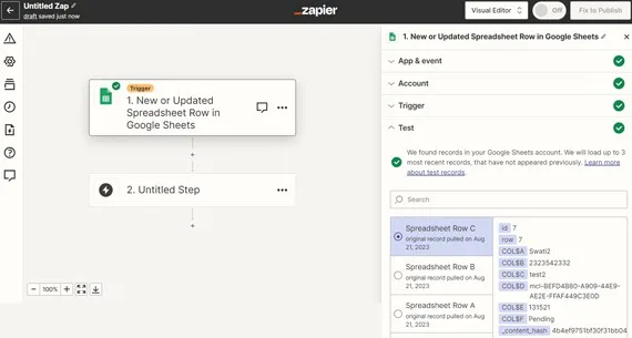 You will get sample data from your Google Sheet to validate. Select a record from your Google Sheet.