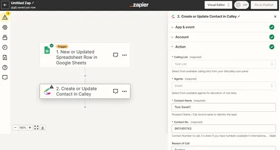 Select an event & connect your Calley Account to Zapier by validating your Login credentials.